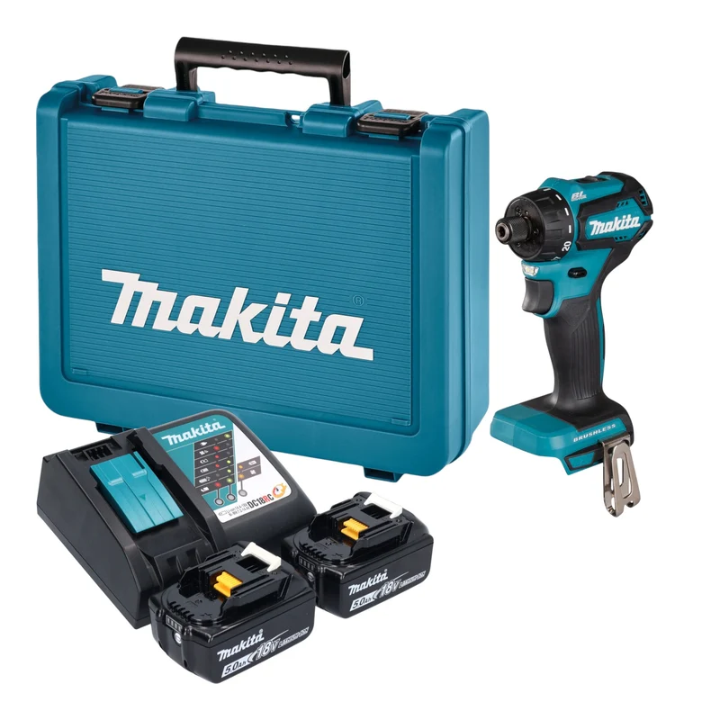 Makita DDF 083 RTE Akku Bohrschrauber 18 V 40 Nm 1/4'' Brushless + 2x Akku 5,0 Ah + Ladegerät + Koffer