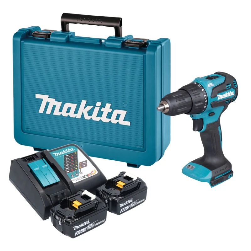 Makita DHP 490 RFE Akku Schlagbohrschrauber 18 V 65 Nm Brushless + 2x Akku 3,0 Ah + Ladegerät + Koffer
