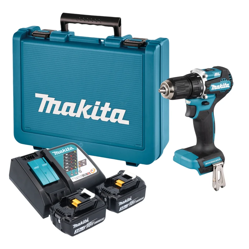 Makita DDF 487 RFE Akku Bohrschrauber 18 V 40 Nm Brushless + 2x Akku 3,0 Ah + Ladegerät + Koffer
