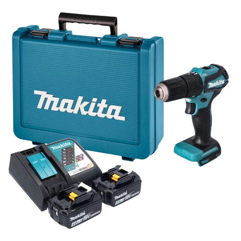Makita DHP 483 RME Akku Schlagbohrschrauber 18 V 40 Nm Brushless + 2x Akku 4,0 Ah + Ladegerät + Koffer