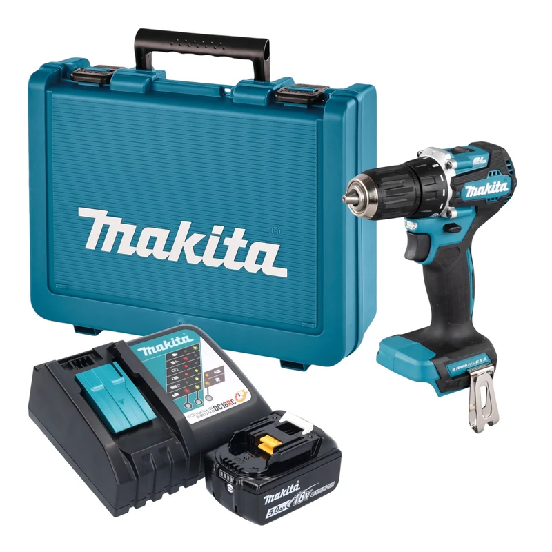 Makita DDF 487 RT1E Akku Bohrschrauber 18 V 40 Nm Brushless + 1x Akku 5,0 Ah + Ladegerät + Koffer