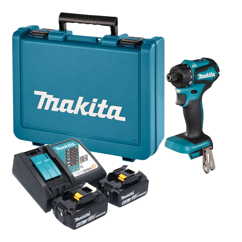 Makita DDF 083 RGE Akku Bohrschrauber 18 V 40 Nm 1/4'' Brushless + 2x Akku 6,0 Ah + Ladegerät + Koffer