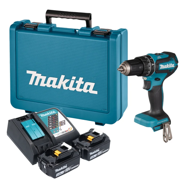 Makita DHP 485 RFE Akku Schlagbohrschrauber 18 V 50 Nm Brushless + 2x Akku 3,0 Ah + Ladegerät + Koffer