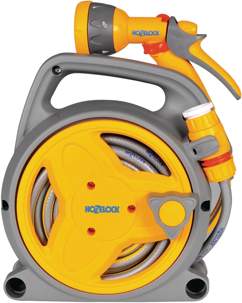 Hozelock Schlauchaufroller Pico Reel PVC – 10 m Schlauch, tragbar, inkl. Spritzpistole