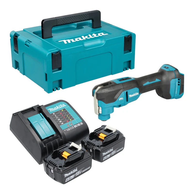 Makita DTM 53 SGJ Akku Multifunktionswerkzeug 18 V OIS / Starlock Brushless + 2x Akku 6,0 Ah + Ladegerät + Makpac