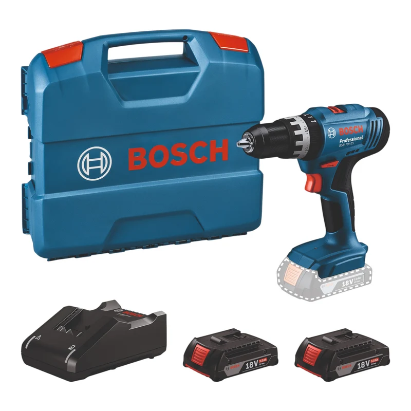 Bosch GSB 18V-25 Professional Akku Schlagbohrschrauber 18 V 56 Nm ( 06019K9351 ) + 2x Akku 2,0 Ah + Ladegerät + L-Case