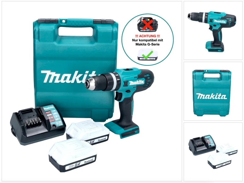 Makita HP 488 DWE Akku Schlagbohrschrauber 18 V 42 Nm G-Serie + 2x Akku 1,5 Ah + Ladegerät + Koffer