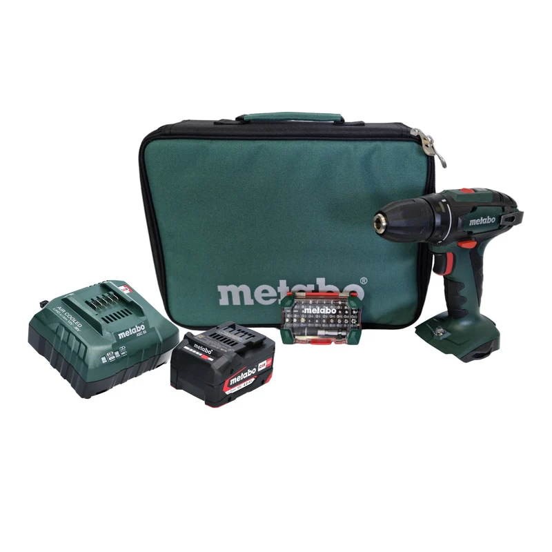 Metabo BS 18 Akku Bohrschrauber 18 V 48 Nm + 1x Akku 4,0 Ah + Ladegerät + Bitbox + Tasche