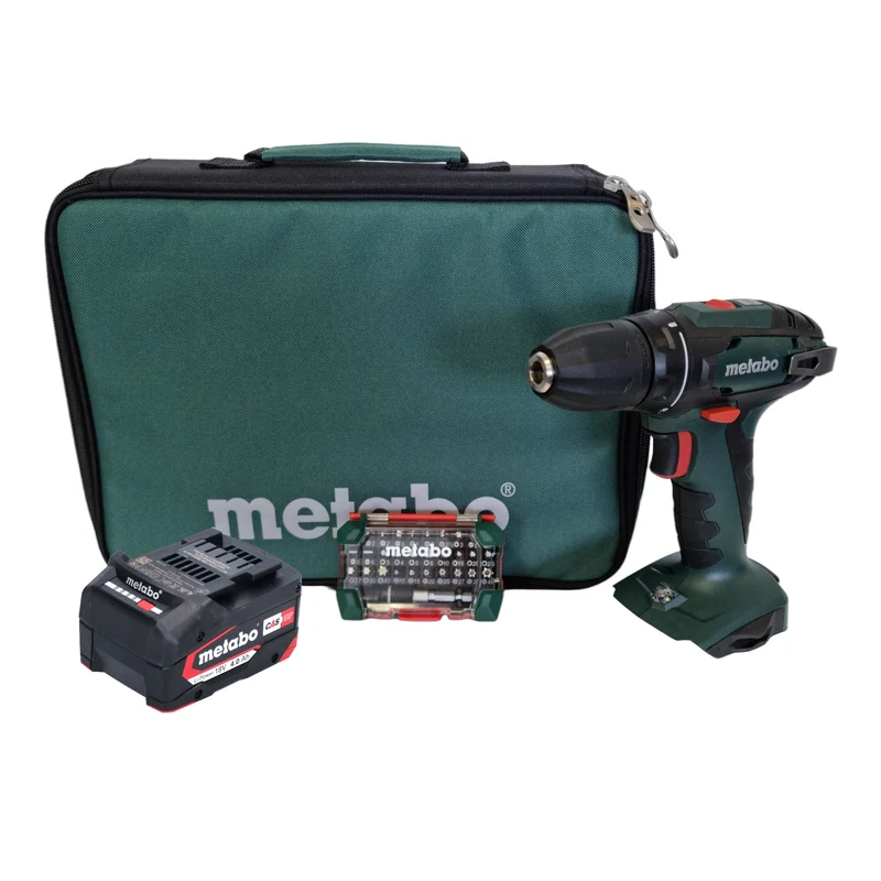 Metabo BS 18 Akku Bohrschrauber 18 V 48 Nm + 1x Akku 4,0 Ah + Bitbox + Tasche - ohne Ladegerät