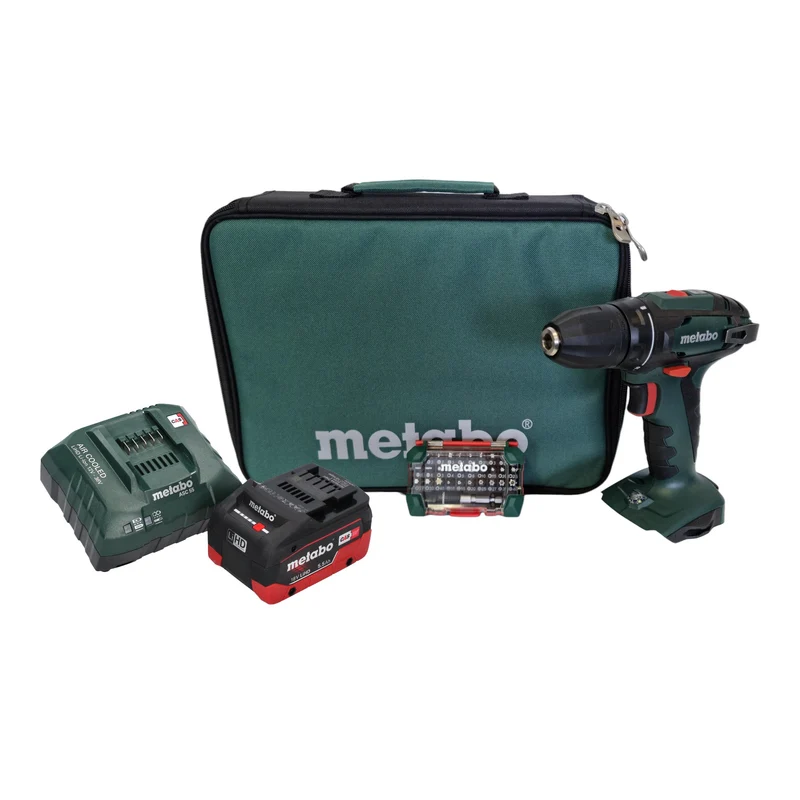 Metabo BS 18 Akku Bohrschrauber 18 V 48 Nm + 1x LiHD Akku 5,5 Ah + Ladegerät + Bitbox + Tasche