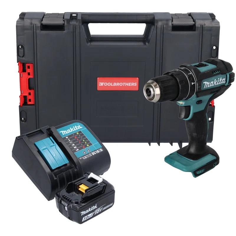 Makita DHP 482 SF1J-R Akku Schlagbohrschrauber 18 V 62 Nm + 1x Akku 3,0 Ah + Ladegerät + RHINO