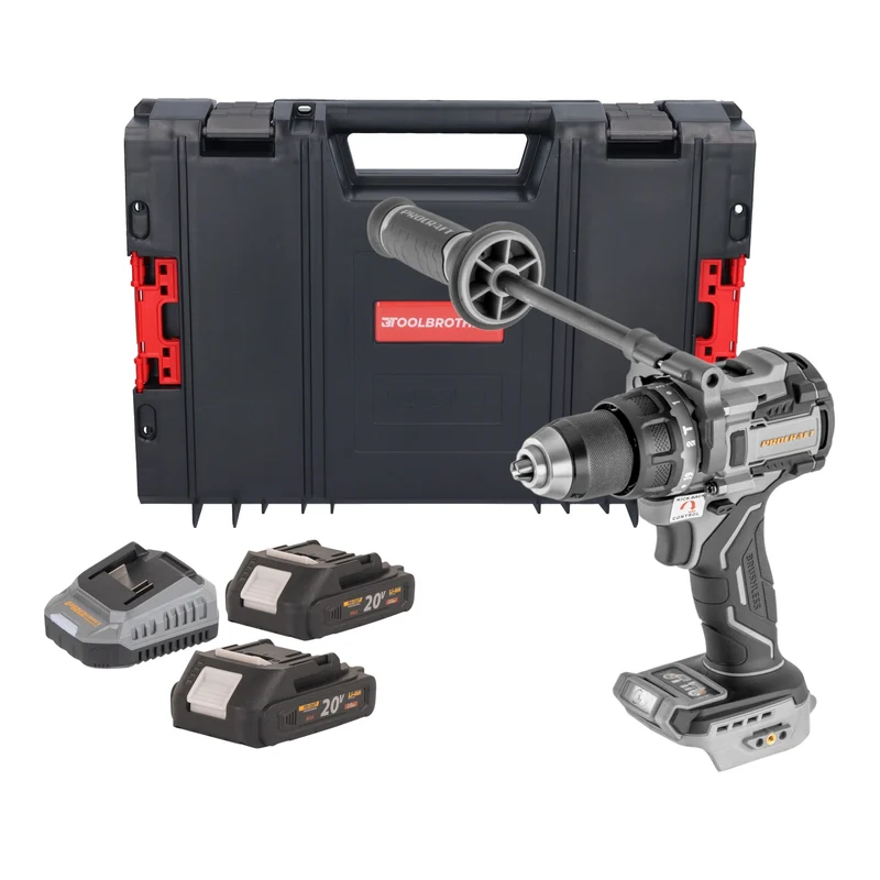 ProCraft Industrial CD20C-BB Akku Schlagbohrschrauber 20 V 120 Nm Brushless + 2x Akku 2,0 Ah + Ladegerät + RHINO Toolcase