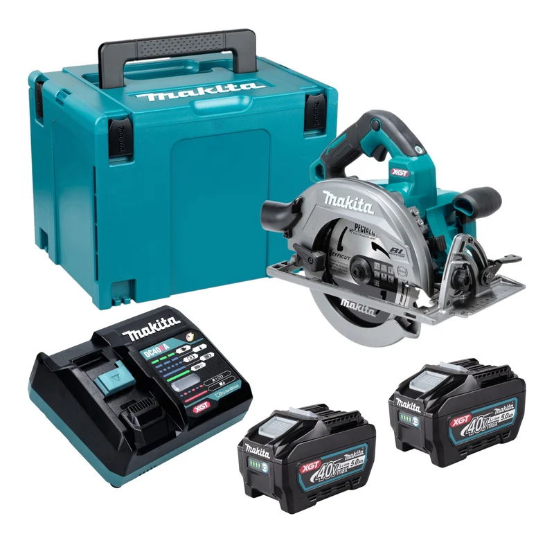 Makita HS 003 GT201 Akku Handkreissäge 40 V max. 190 mm Brushless + 2x Akku 5,0 Ah + Ladegerät + Makpac
