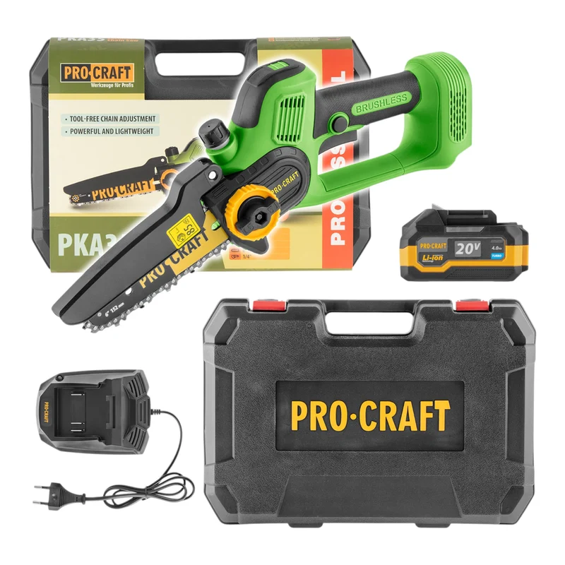 Procraft PKA35 Akku Astsäge Kettensäge 20 V 152 mm Brushless + 1x Akku 4,0 Ah + Ladegerät + Koffer