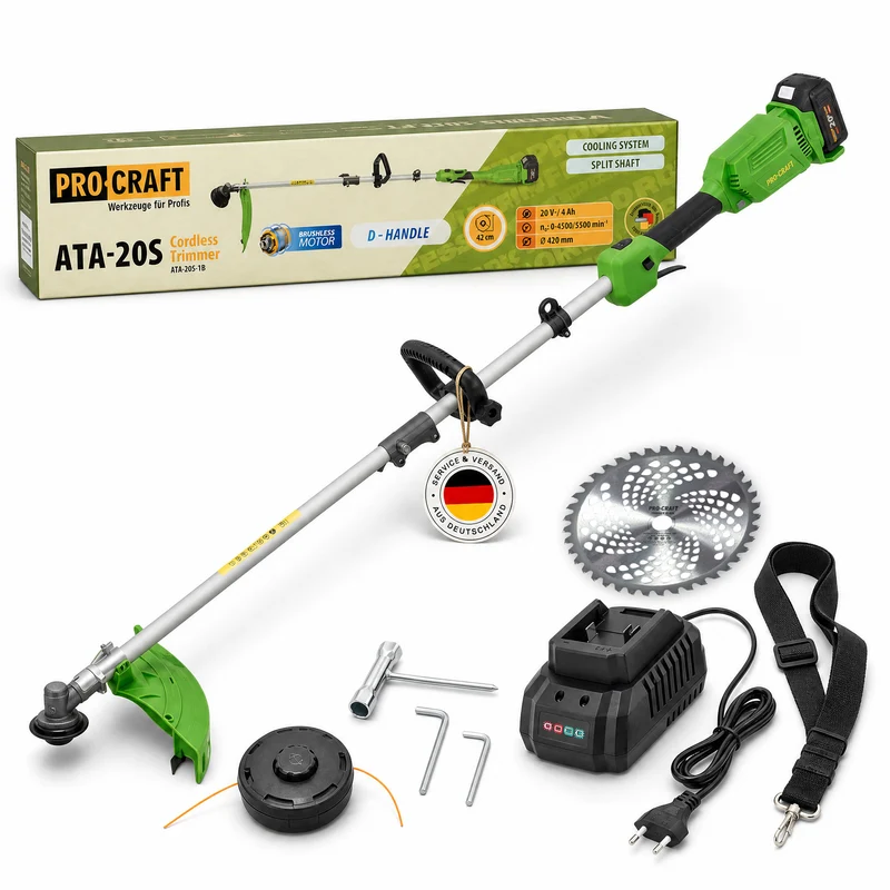 Procraft ATA-20S Akku Freischneider 20 V 420 mm Brushless + 1x Akku 4,0 Ah + Ladegerät