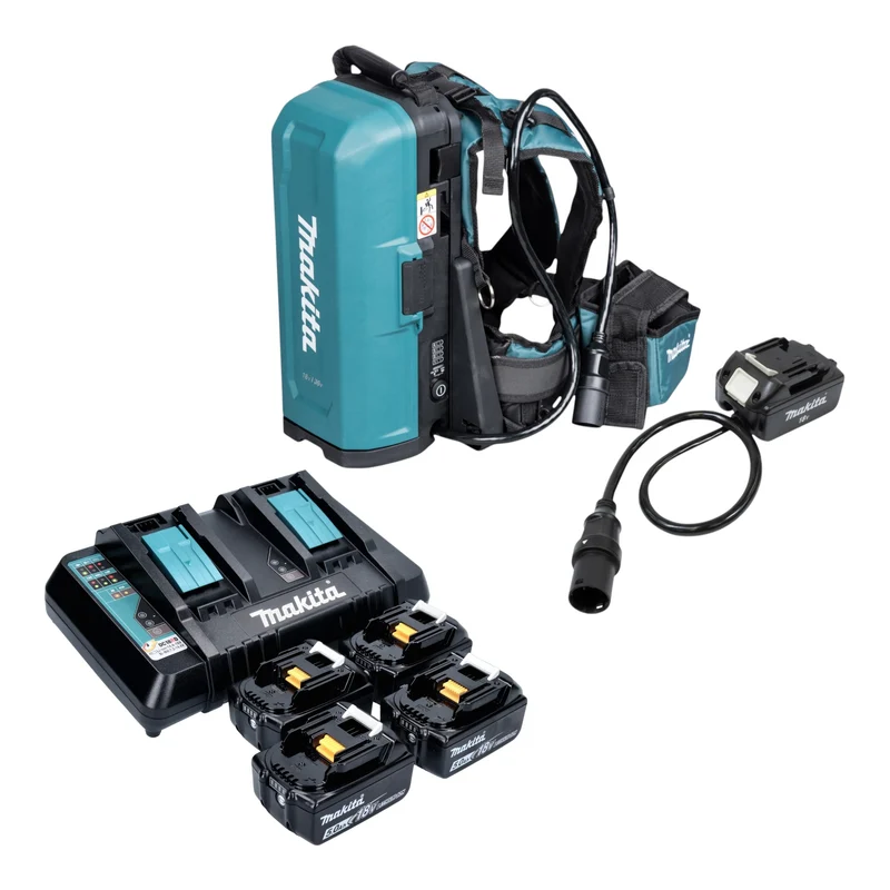 Makita PDC 01 Akku Rucksack 36 V ( 2x 18 V ) + Akku Adapter 18V + 4x Akku 5,0 Ah + Ladegerät