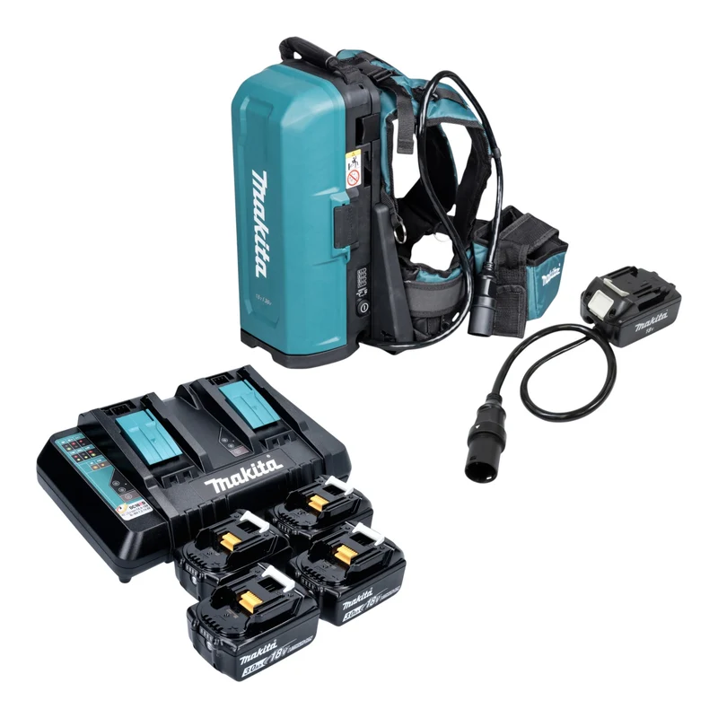Makita PDC 01 Akku Rucksack 36 V ( 2x 18 V ) + Akku Adapter 18V + 4x Akku 3,0 Ah + Ladegerät
