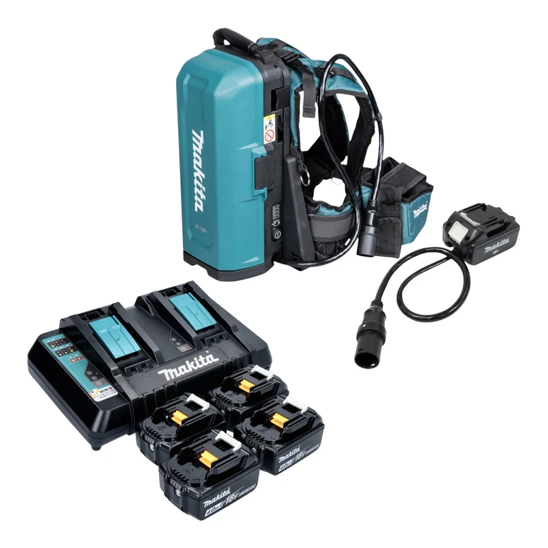 Makita PDC 01 Akku Rucksack 36 V ( 2x 18 V ) + Akku Adapter 18V + 4x Akku 4,0 Ah + Ladegerät