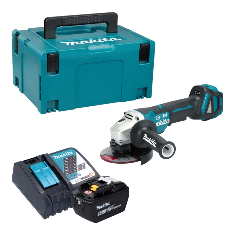 Makita DGA 517 Z Akku Winkelschleifer 18 V 125 mm Brushless + 1x Akku 9,0 Ah + Ladegerät + Makpac