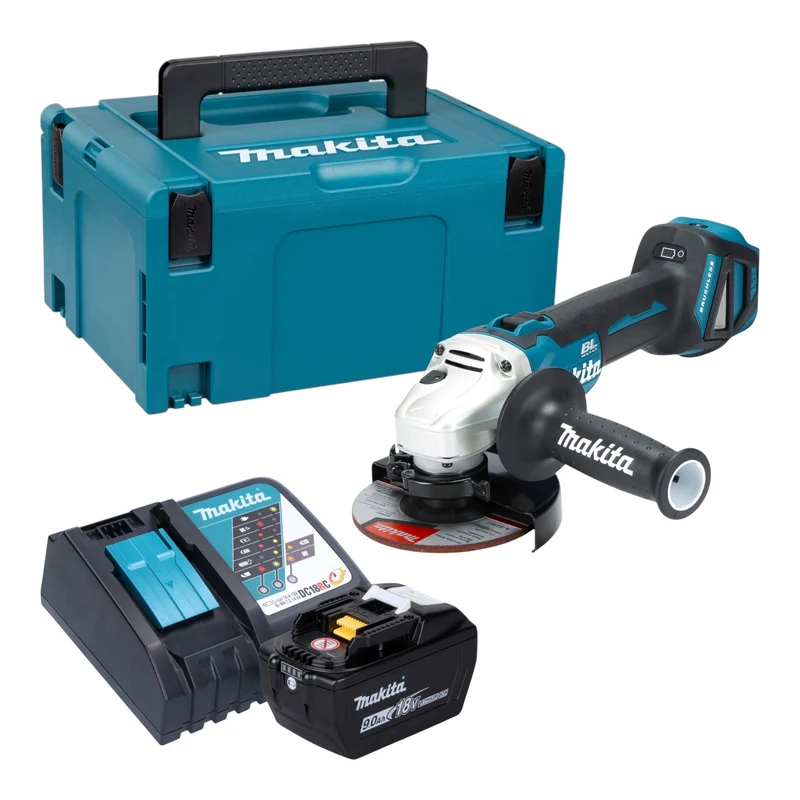 Makita DGA 511 Z Akku Winkelschleifer 18 V 125 mm Brushless + 1x Akku 9,0 Ah + Ladegerät + Makpac