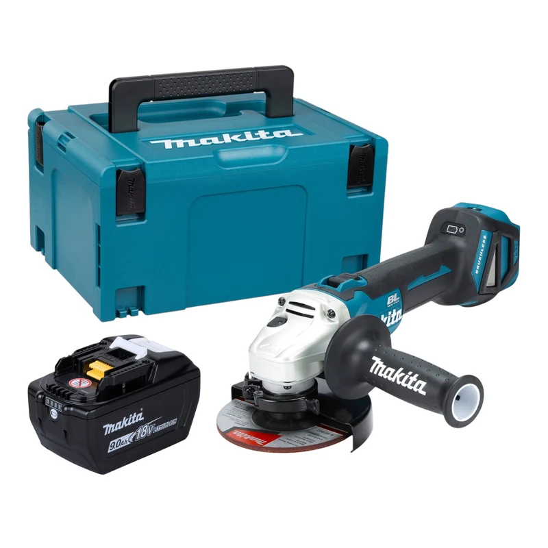 Makita DGA 511 Z Akku Winkelschleifer 18 V 125 mm Brushless + 1x Akku 9,0 Ah + Makpac - ohne Ladegerät