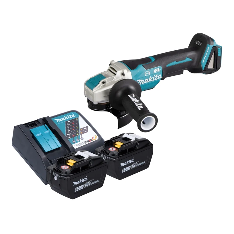 Makita DGA 520 ZX1 Akku Winkelschleifer 18 V 125 mm X-LOCK Brushless + 2x Akku 9,0 Ah + Ladegerät