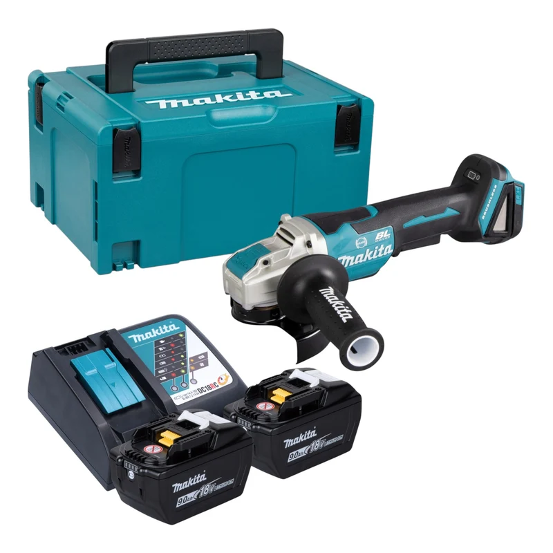 Makita DGA 520 ZX1 Akku Winkelschleifer 18 V 125 mm X-LOCK Brushless + 2x Akku 9,0 Ah + Ladegerät + Makpac