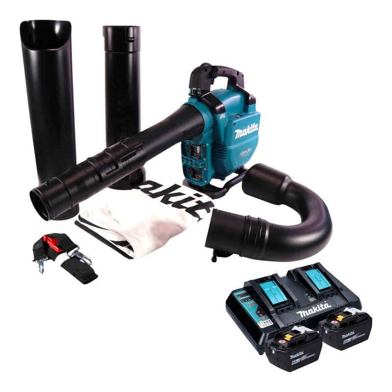 Makita DUB 363 ZV Akku Gebläse / Laubsauger 36 V ( 2x 18 V ) Brushless + Absaug Set + 2x Akku 9,0 Ah + Ladegerät