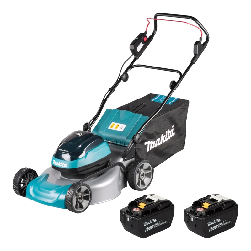 Makita DLM 466 Z Akku Rasenmäher 36 V ( 2x 18 V ) 46 cm Brushless + 2x Akku 9,0 Ah - ohne Ladegerät