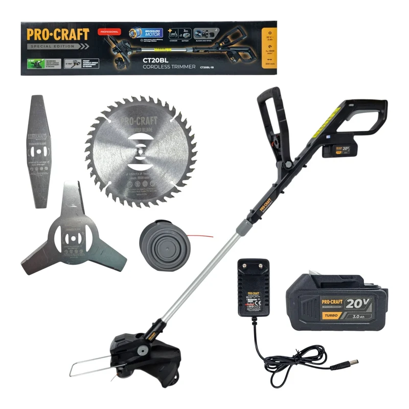 Procraft CT20BL Akku Rasentrimmer 20 V 30 cm Brushless Black Edition + 1x Akku 3,0 Ah + Ladegerät