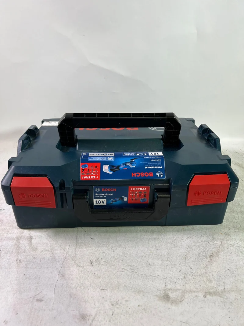 Bosch GOP 18V-34 Professional Akku Multi Cutter 18 V Starlock Plus ( 06018G2002 ) + 17 tlg. Zubehör + L-Boxx - ohne Akku, ohne Ladegerät - Reparaturgerät