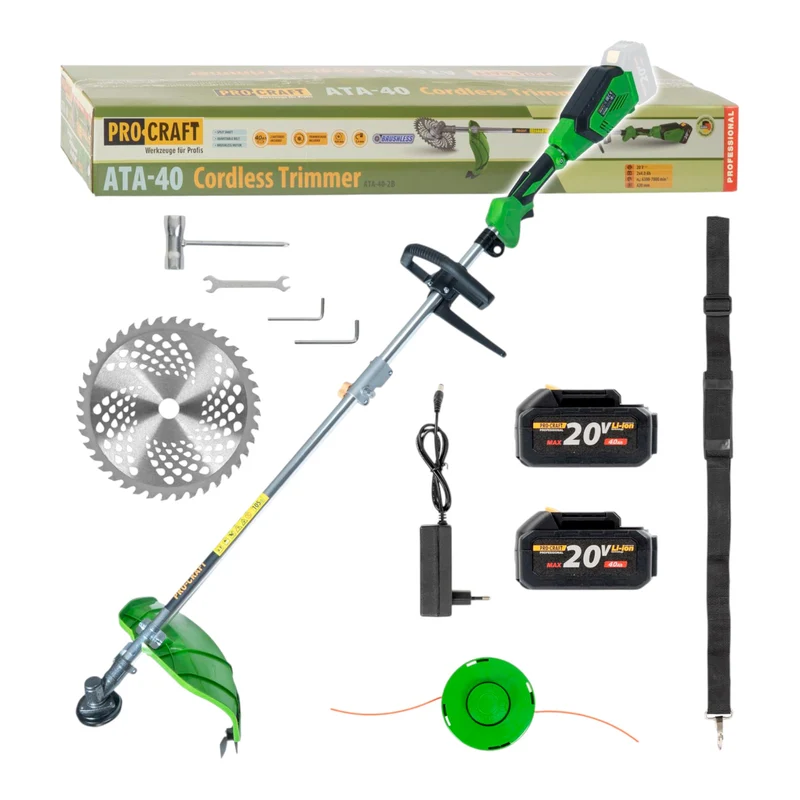 Procraft ATA-40 Akku Freischneider 20 V 420 mm Brushless + 2x Akku 4,0 Ah + Ladegerät