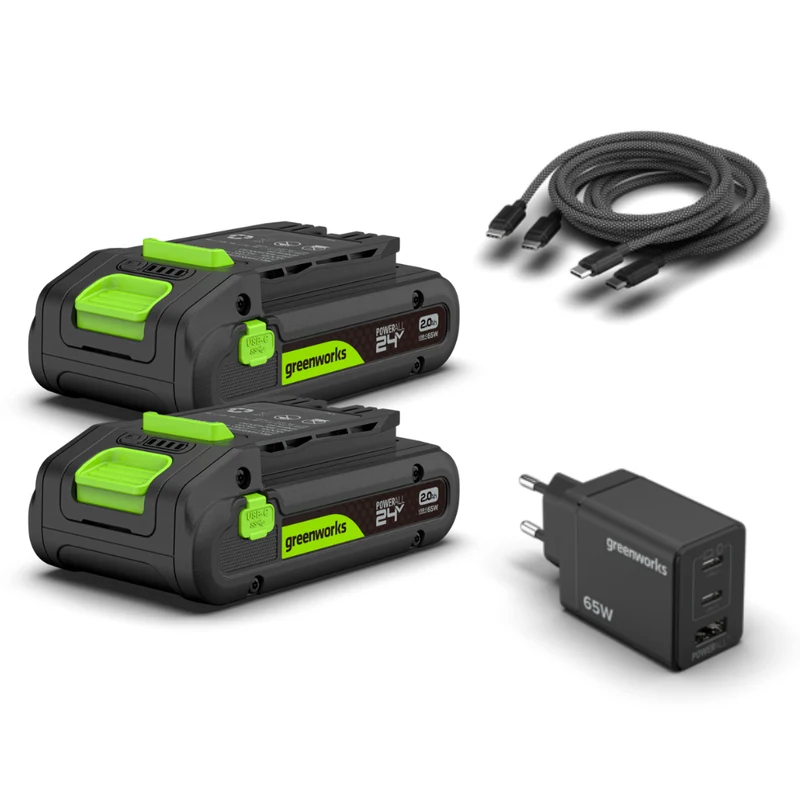 POWERALL 24V Starter Kit 2x 2Ah USB-C Akkus + 65W Ladegerät