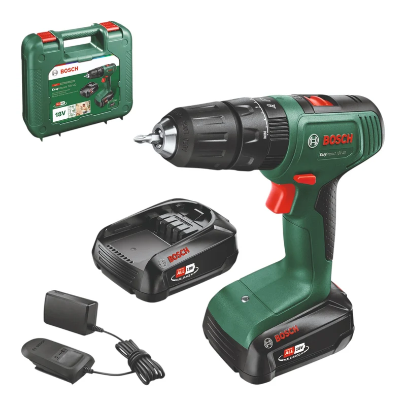 Bosch EasyImpact 18V-40 Akku Schlagbohrschrauber 18 V 36 Nm ( 06039D8108 ) + 2x Akku 2,0 Ah + Ladegerät + Koffer