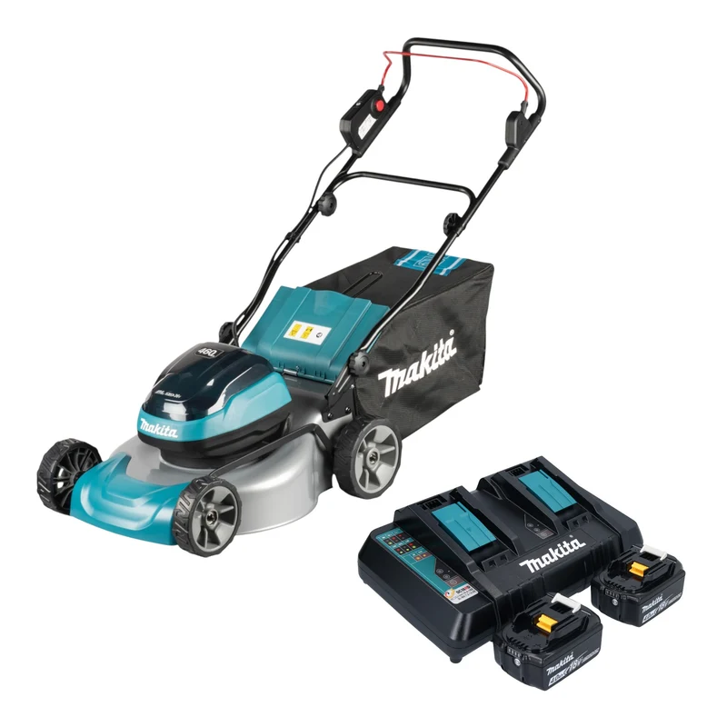 Makita DLM 466 PM2 Akku Rasenmäher 36 V ( 2x 18 V ) 46 cm Brushless + 2x Akku 4,0 Ah + Ladegerät