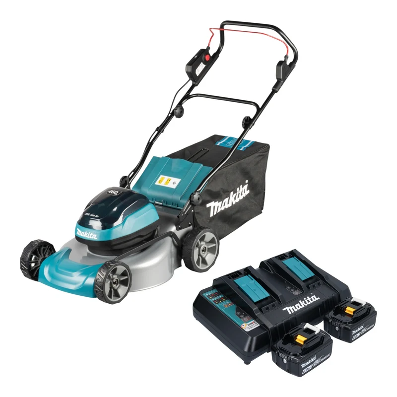 Makita DLM 466 PG2 Akku Rasenmäher 36 V ( 2x 18 V ) 46 cm Brushless + 2x Akku 6,0 Ah + Ladegerät