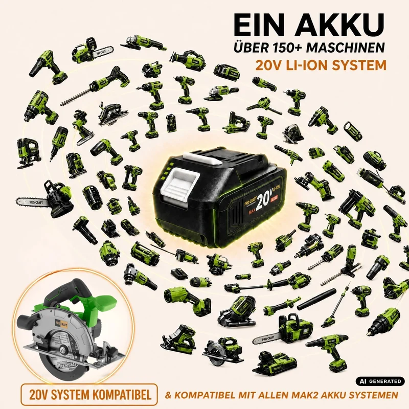 Procraft PCA24bb Akku Handkreissäge 20 V 165 mm Brushless Solo - ohne Akku, ohne Ladegerät