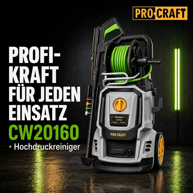 Procraft CW2.0/160 Kaltwasser Hochdruckreiniger 2000 Watt 160 bar 7,5 l/min + Zubehör - Max. Wassertemperatur 40 °C
