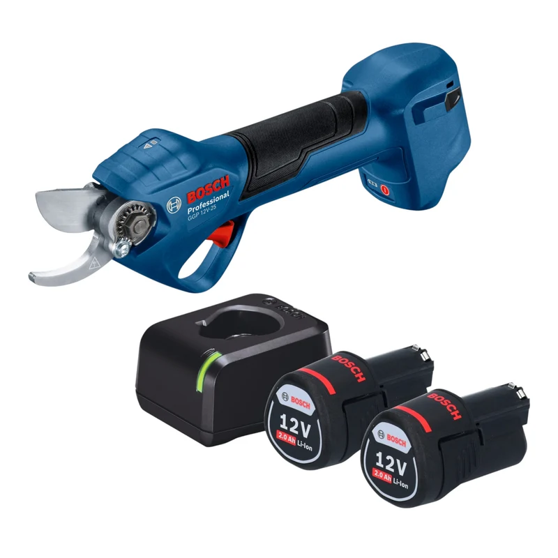 Bosch GGP 12V-25 Akku Gartenschere 12 V 25 mm Brushless + 2x Akku 2,0 Ah + Ladegerät