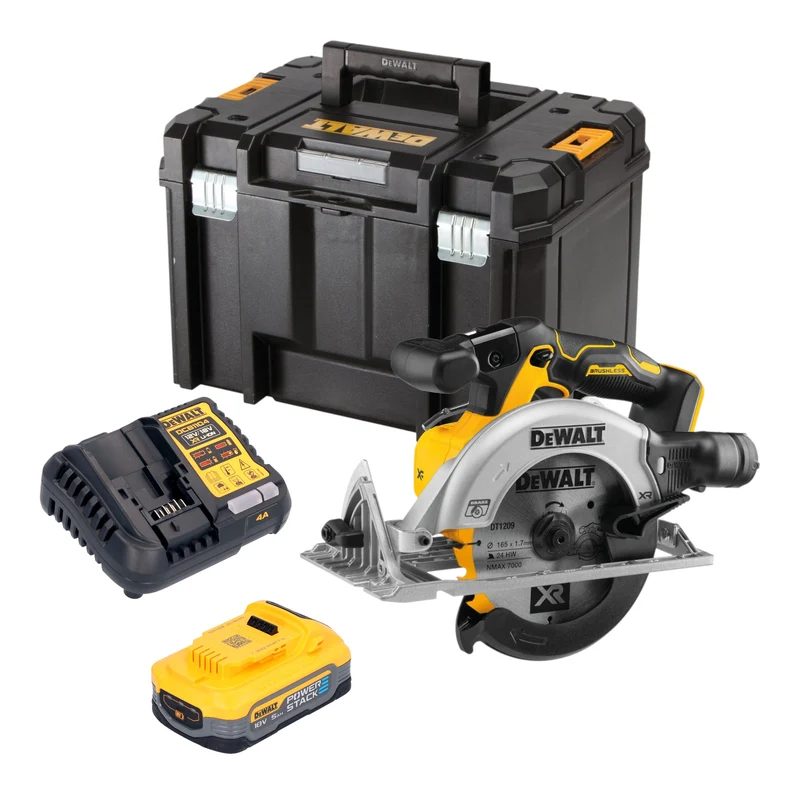 DeWalt DCS 565 H1T Akku Handkreissäge 18 V 165 mm Brushless + 1x Powerstack Akku 5,0 Ah + Ladegerät + TSTAK