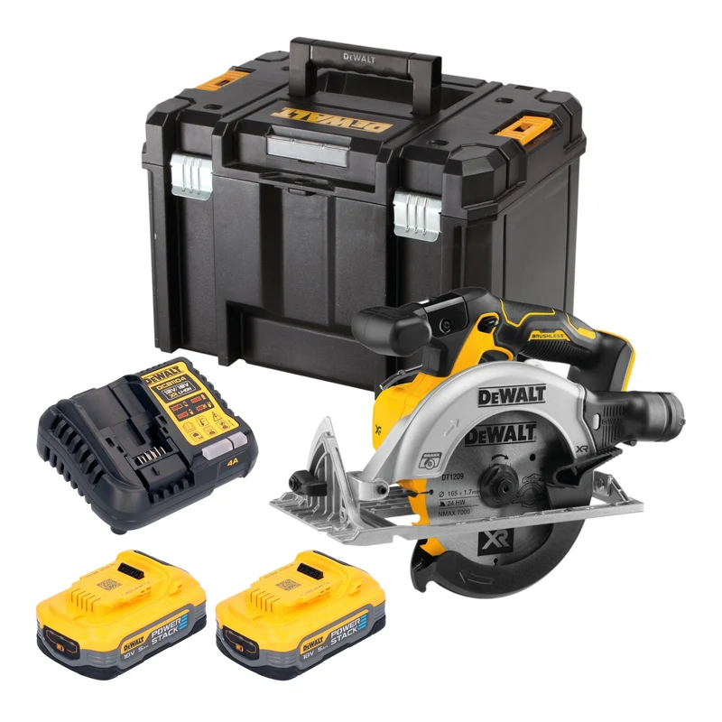 DeWalt DCS 565 H2T Akku Handkreissäge 18 V 165 mm Brushless + 2x Powerstack Akku 5,0 Ah + Ladegerät + TSTAK