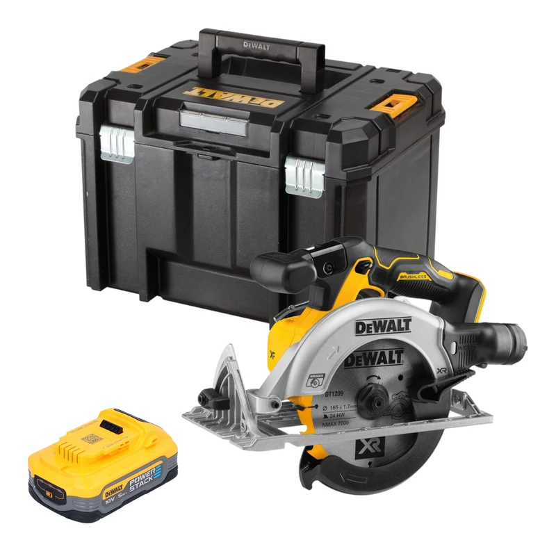 DeWalt DCS 565 NT Akku Handkreissäge 18 V 165 mm Brushless + 1x Powerstack Akku 5,0 Ah + TSTAK - ohne Ladegerät