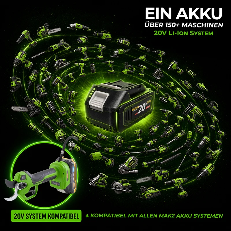 Procraft ES32Li Akku Astschere 20 V Brushless + Teleskop Verlängerung Aufsatz + 1x Akku 2,0 Ah + Ladegerät + Koffer