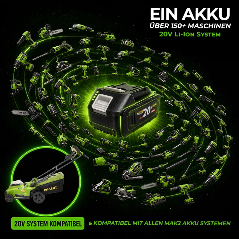 Procraft PLM20bb Akku Rasenmäher 40 V ( 2x 20 V ) 370 mm Brushless Solo - ohne Akku, ohne Ladegerät