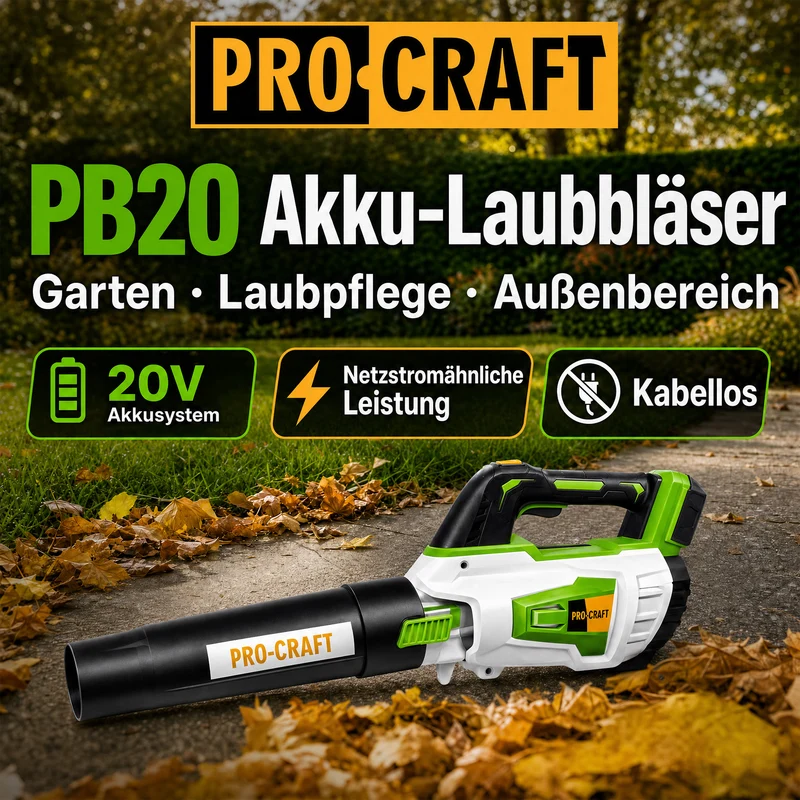 Procraft PB20 Akku Laubbläser 20 V TURBO Solo - ohne Akku, ohne Ladegerät