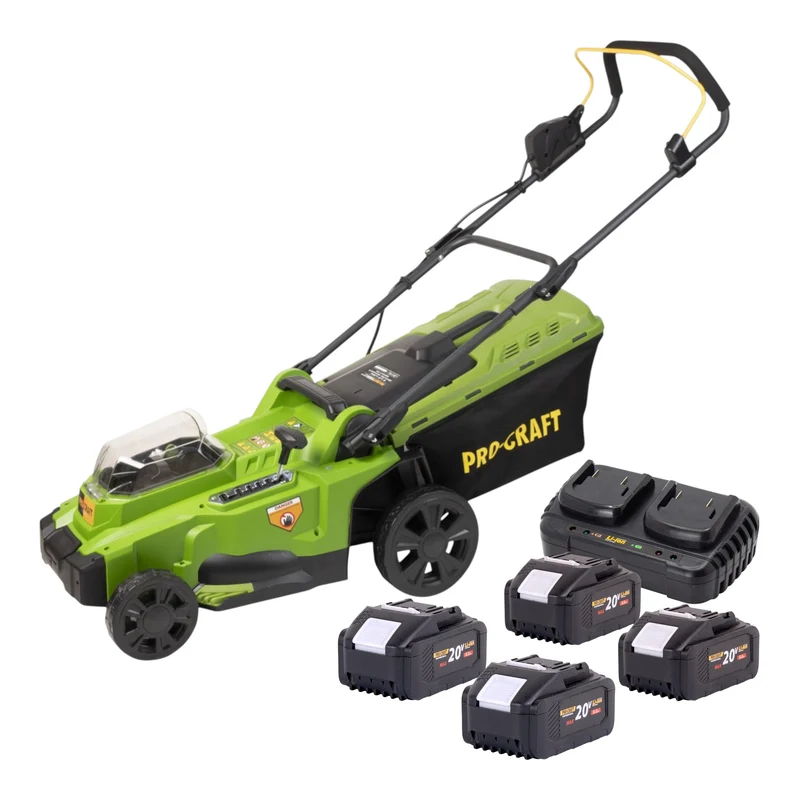 Procraft PLM20bb Akku Rasenmäher 40 V ( 2x 20 V ) 370 mm Brushless + 4x Akku 8,0 Ah + Ladegerät