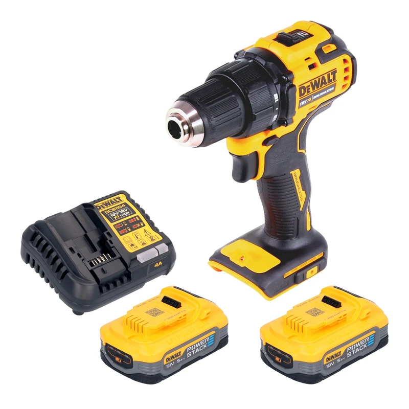 DeWalt DCD 708 H2 Akku Bohrschrauber 18 V 65 Nm Brushless + 2x Powerstack Akku 5,0 Ah + Ladegerät