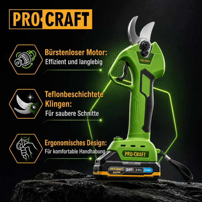 Procraft ES25Li Akku Astschere Gartenschere 20 V 25 mm + 1x Akku 2,0 Ah + Ladegerät