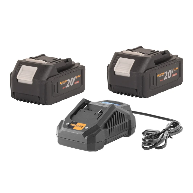 Procraft Starter Set 20 V 20/4A Schnell Ladegerät + 2x 20/4 Akku 4,0 Ah