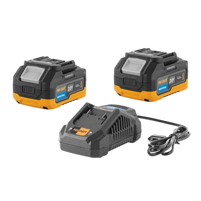 Procraft Starter Set 20 V 20/4A Schnell Ladegerät + 2x 20/4 Industrial Akku 4,0 Ah